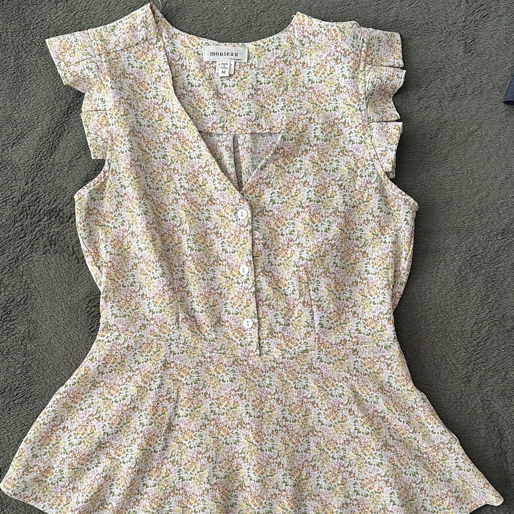 Monteau Floral Button-Front Blouse - Cream
